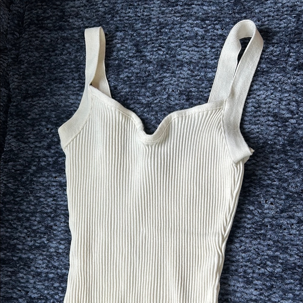 Zara White Ribbed Sleeveless Bodysuit